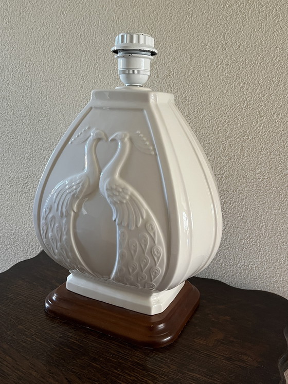 Image 1 of Vintage lampvoet met pauwen