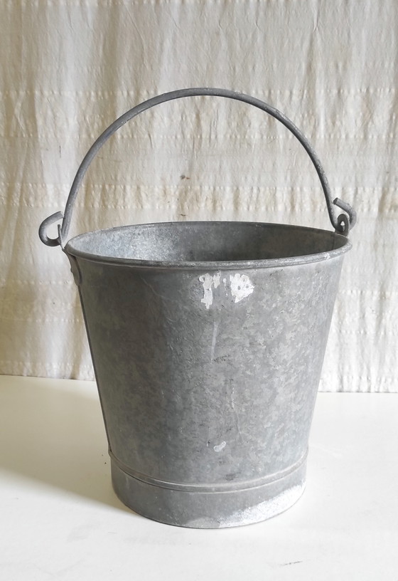 Vintage zinken emmer - midden 20e eeuw – Plantenbak, Metal (photo 2 of 6)