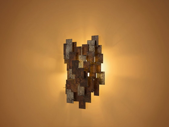 Auguste Fix Patinated Metal Wall Light Sculpture 1970s (photo 7 of 9)