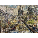 Schilderij in Van Gogh stijl uit 1961 van Oude Kerk gezien vanaf Oude Delftse Gracht