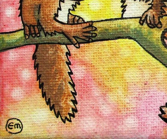 Image 1 of Unique Painting of two cute squirrels on a branch (Hand-painted)