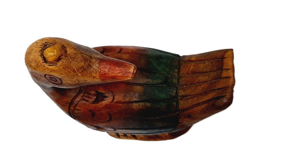 Image 1 of Hand carved and painted wooden bird, duck, figure
