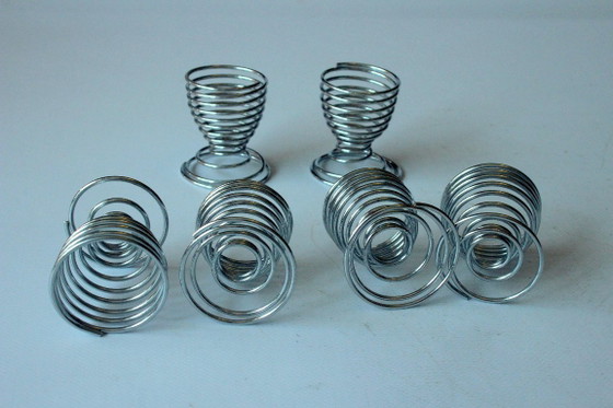 Vintage 6 Stainless Steel Spiral Design Egg Cups, Table accessories, Metal, Silver, Minimalisme (photo 5 of 6)