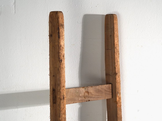 Antieke grenen houten ladder, Centraal-Europa, circa 1900, Decoratieve objecten, IJzer, Bruin, Rustic (foto 4 van 8)