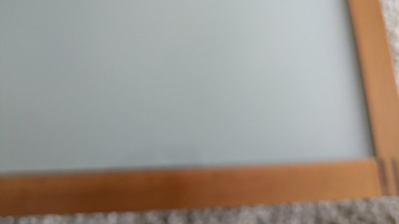 Image 1 of cherry wood red coffee table with sleek glass top from 1996