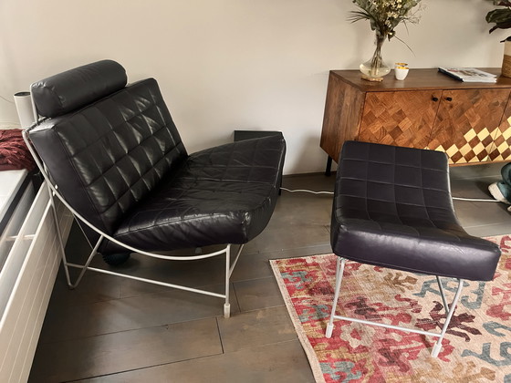 Image 1 of Leolux Volare Armchair With Hocker Dark Blue