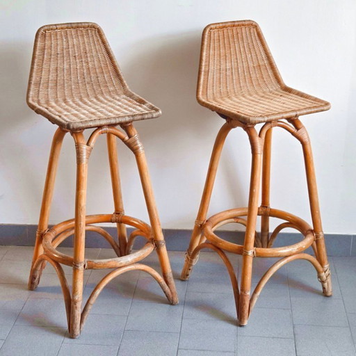 Ein Paar Vintage-Barhocker aus Rattan und Bambus aus den 1950er Jahren von Dirk Van Sliedgert, 1950er Jahre