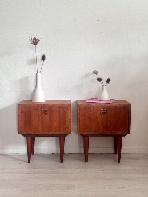 Set vintage Deense nachtkastjes teak jaren 60