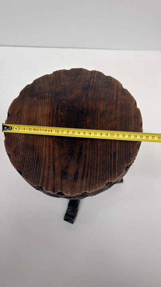 Image 1 of Vintage wooden hand-carved Spanish design side table Brutalist