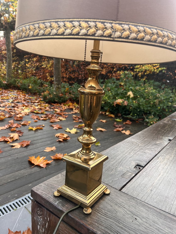Image 1 of messing tafellamp dubbele lamp met trekkoord 