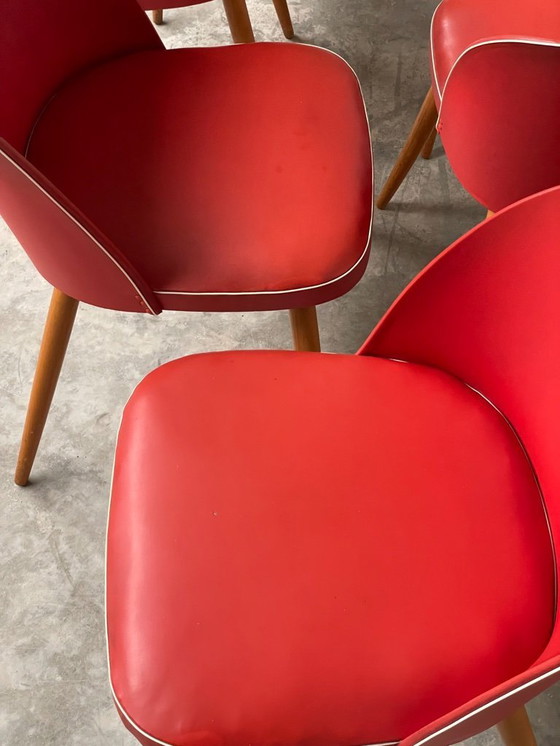 Image 1 of 6 Vintage 50's-60's RODE Skai eetkamerstoelen