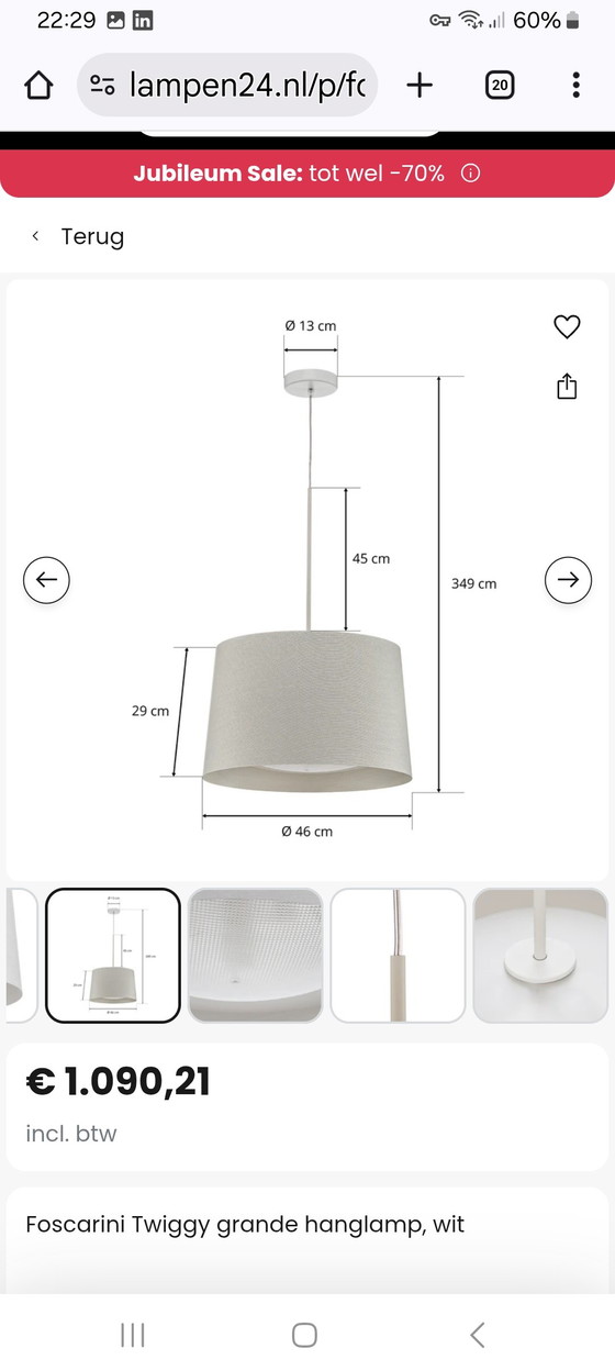 Image 1 of Hanging lamp Twiggy by Foscarini 