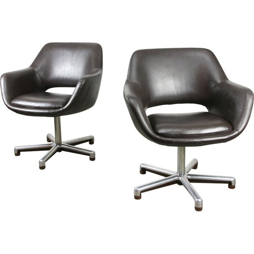 Silla de oficina vintage en cuero marrón chocolate, Italia