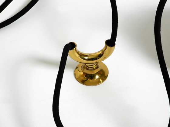 Image 1 of Grande lampada a sospensione originale Florian Schulz Onos 55 in ottone degli anni '80 con sistema di carrucole regolabile