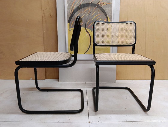 Image 1 of ALIVARMVSEVM 104. SET of 2 CESCA B32 Chairs (NEW) in Black Frame Limited Edition 