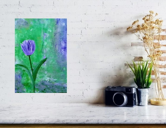 Image 1 of Schilderij paarse tulp