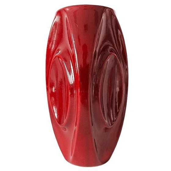 Image 1 of Vintage Vase, kirschrot, Keramik, Art-Deco-Stil, 1950er Jahre