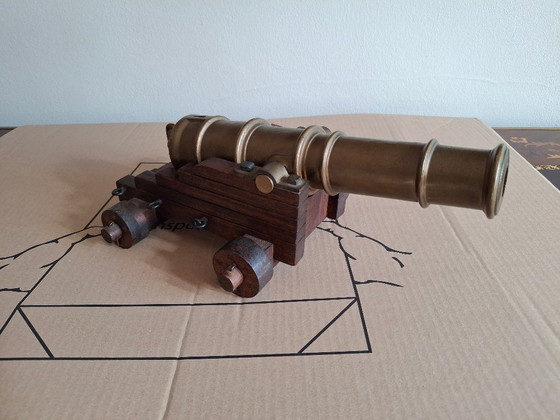 Image 1 of Large bronze and wood cannon, 33 cm long