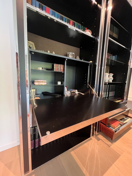 Designer Bookcase – 1973 – Willy Rizzo Style – System RD, Chrome, Wood (photo 9 of 13)