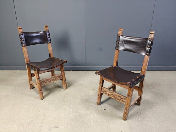 Image 1 of Vintage brutalist leather spanish dining chairs, 1960s