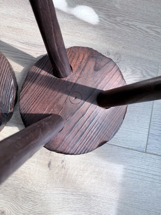 Image 1 of Set of 2 Vintage Brutalist Three-legged Stools / Tabourets – 1950s/1960s