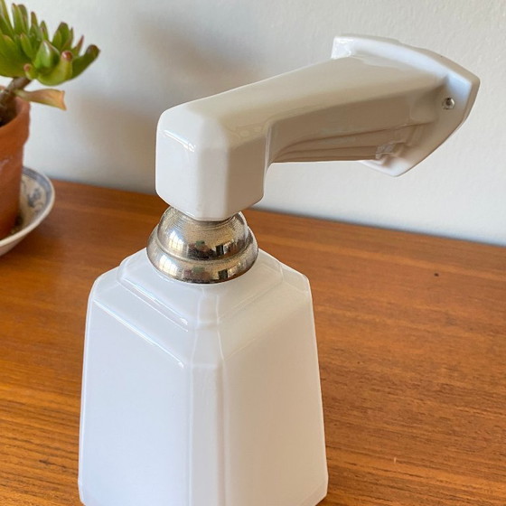 Image 1 of Art Deco ceramic wall sconce with swan neck and opaline glass