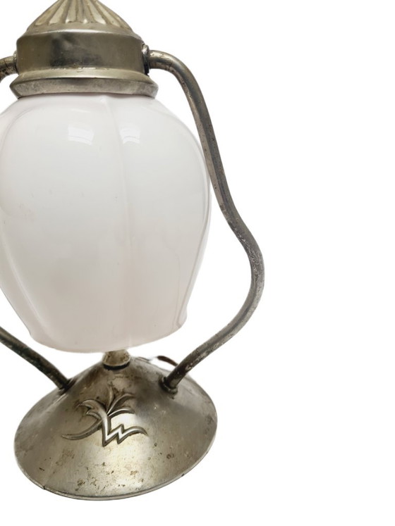 Art Deco Bedside Lamp, Poland, 1950s – Table lamps, Glass, Metal (photo 7 of 9)