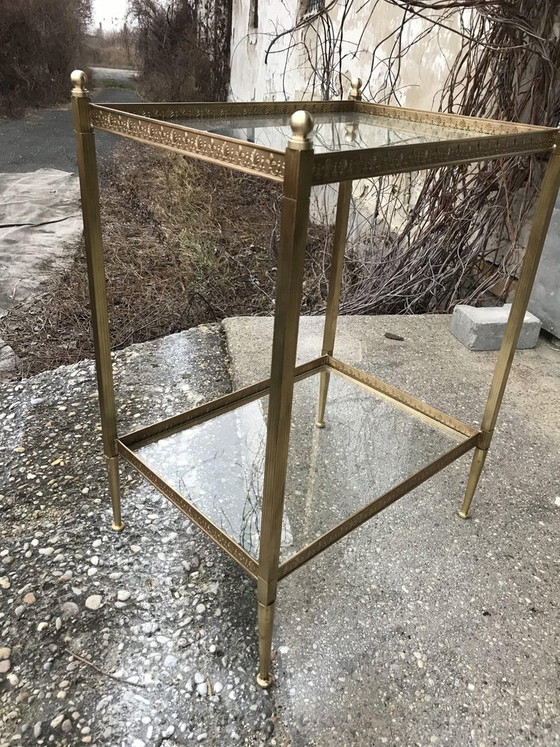 Hollywood Regency Style Brass and Glass Two-Tier Side Table, 1960s (photo 5 of 10)