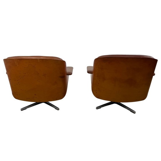 Image 1 of Set di poltrone girevoli vintage in pelle color cognac di Eugen Schmidt