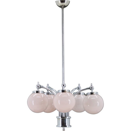 Vintage Art Deco chrome plated chandelier, Czechoslovakia 1930s