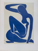 Henri Matisse: “Nu bleu l”. Gesigneerd in de plaat.  Offsetlithografie in Galerielijst met ontspiegeld acrylglas. 