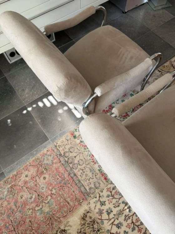 2 x Vintage Gelderland, Alcantara Taupe – Fauteuils, Textile, Chrome (photo 4 of 5)