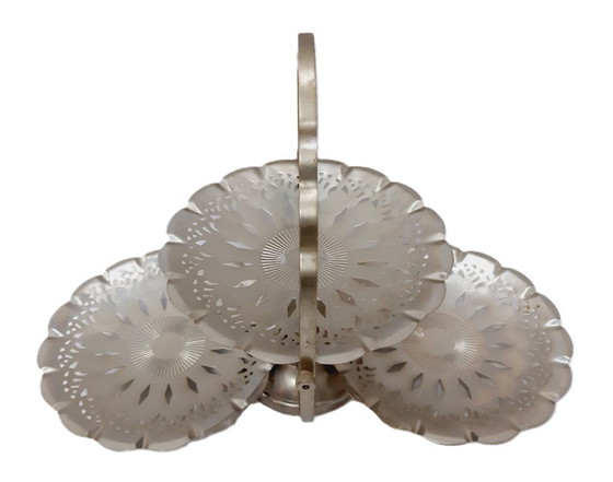 Image 1 of Présentoir à gâteaux pliant vintage, plateau de service pliant à 3 niveaux, présentoir à gâteaux argenté