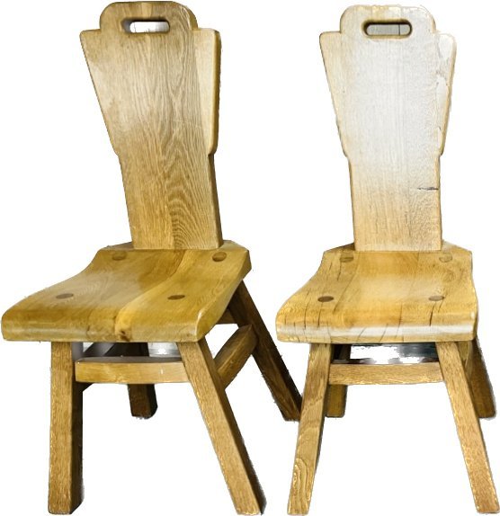 Image 1 of Brutalist Belgisch Zwaar Eiken Stoelen