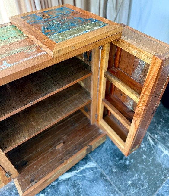 Image 1 of 🌿 Aparador/mueble bar/mueble bar único, fabricado con madera reciclada de demoliciones - hecho a mano en India