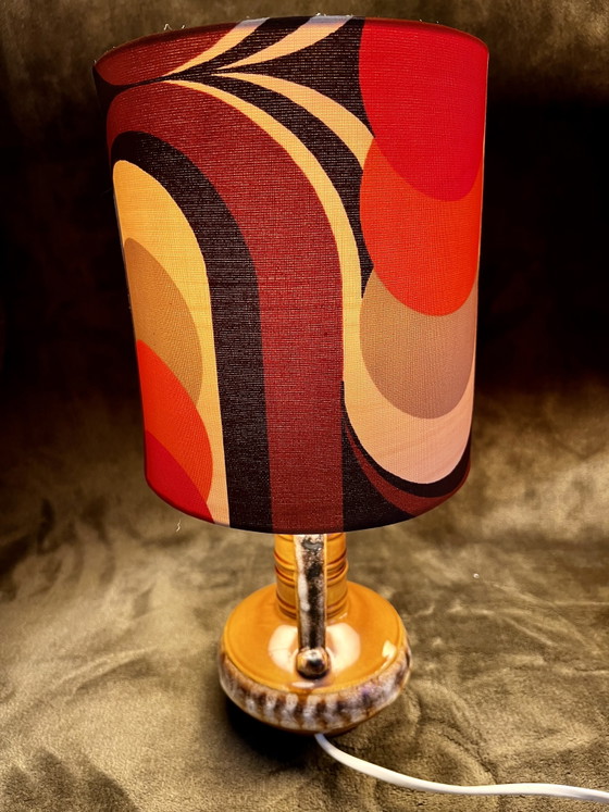 Unique Pair of Vintage 70s Table Lamps Scheurich 501/17 - Retro Pattern Shade - Perfect Condition – Ceramic (photo 9 of 10)