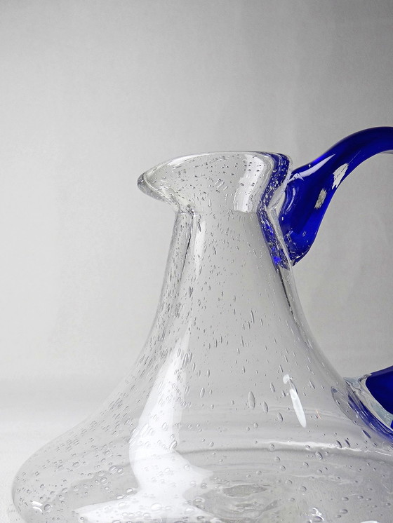 Image 1 of Carafe À Décanter Verre Bullé Anse Cobalt Vintage