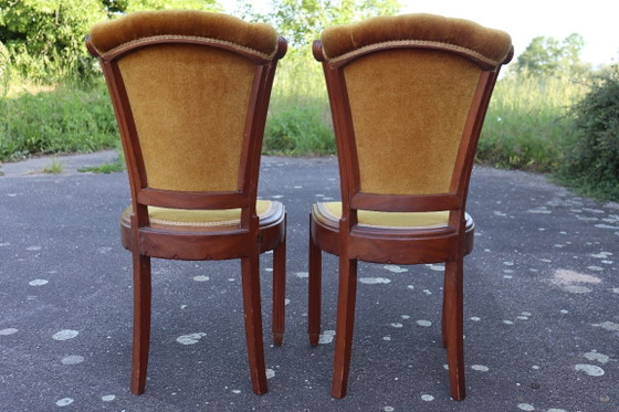 Image 1 of Paire de chaises Art Déco en velours et bois massif