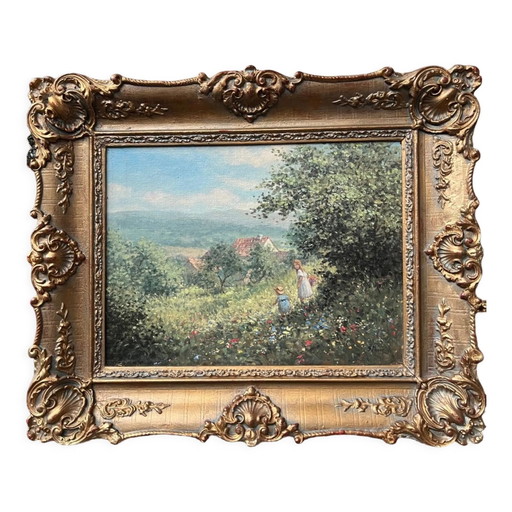 Painting Children on a walk – schilderijen tekeningen, Wood
