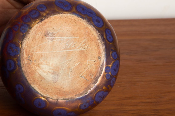 Image 1 of Vaso e versatore in stile Art-Nouveau in ceramica smaltata viola iridescente di Léon Pointu, Grès de Puisaye, 1910.