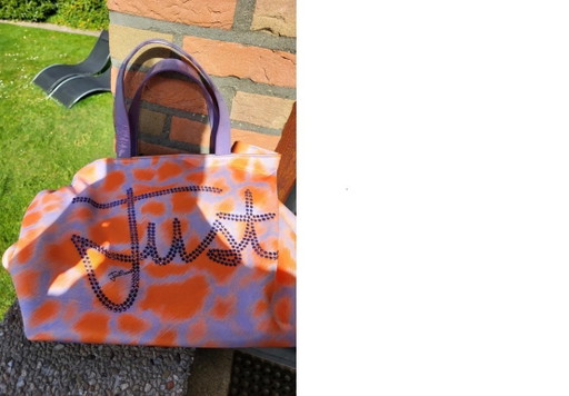 Cavalli Oranje Paarse Strass Handgemaakte Tote Bag