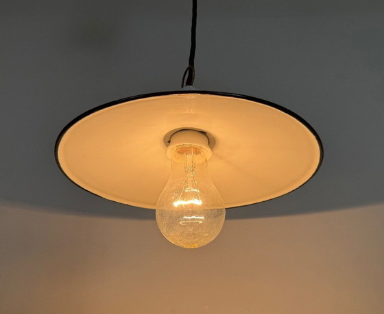 Image 1 of Lámpara de techo industrial esmaltada en azul, años 50