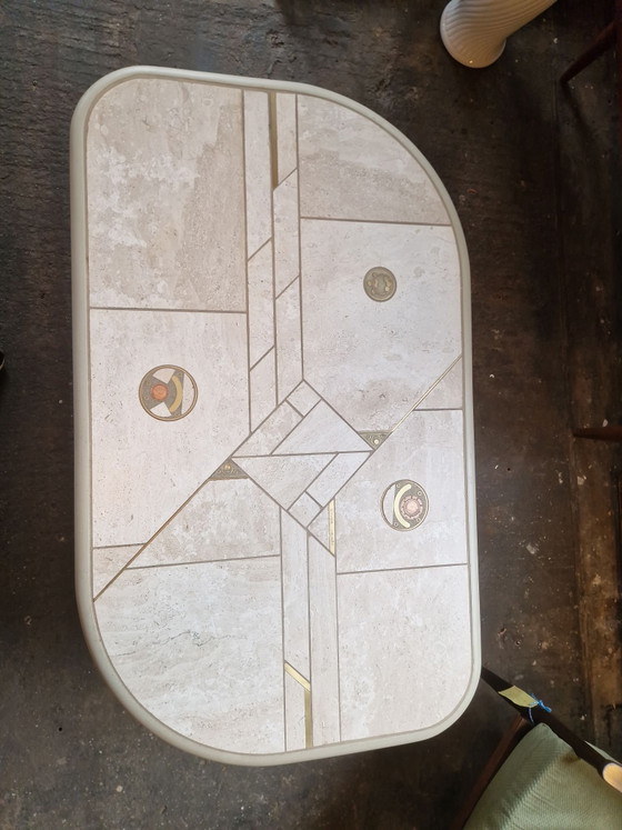 Brutalist Paul Kingma-inspired Coffee Table 1970s, Stone, Brass, Beige (photo 6 of 6)