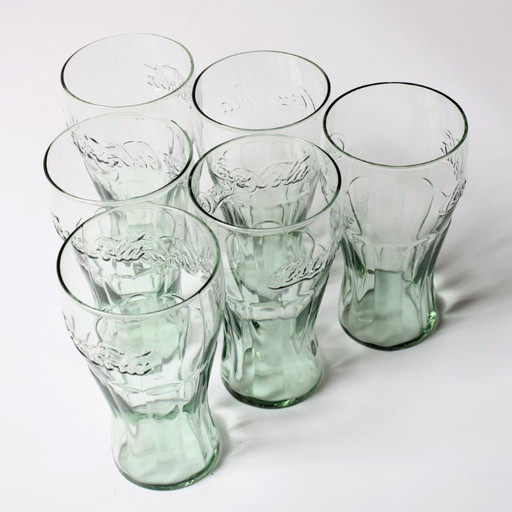 Set mit 6 Georgia Green Vintage Classic Shape Coca-Cola Gläsern 500 ml / 1990er Jahre