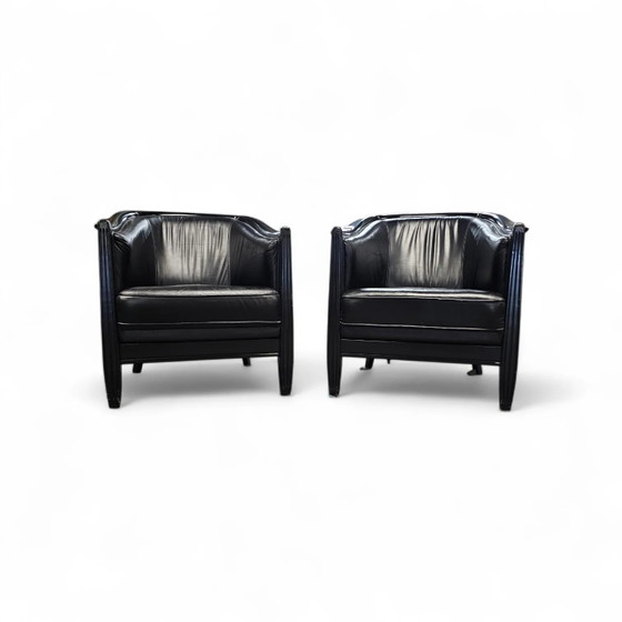 2 x fauteuil en cuir noir années 80 / style Art Déco / bon état – Leather, Art Deco (photo 3 of 19)
