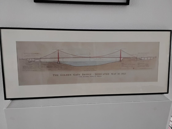 Disegno tecnico del Golden Gate Bridge, incorniciato, Litografie e stampe, Carta, Legno, Nero, Klassiek (foto 3 di 10)