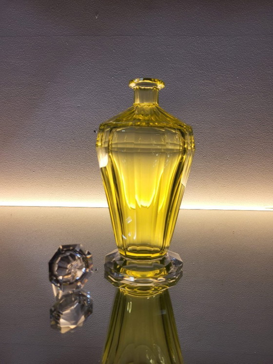 Image 1 of Val Saint Lambert “Montmartre” shaker / karaf met 2 glazen in uraniumglas ca. 1930