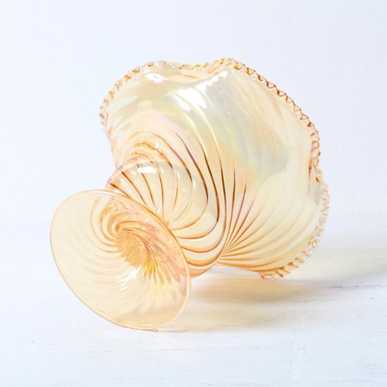 Image 1 of Carnival Glass Cadle Holder Plisse / Vetreria Vetrart / Italy / 1990s