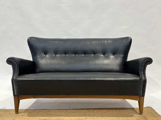 Image 1 of Black Danish Vintage Leather Cocktail Sofa