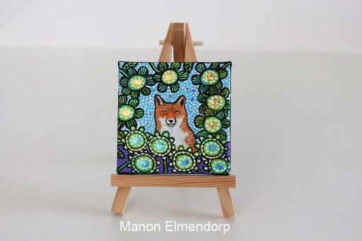 Peinture unique peinte à la main avec l'âne, le renard et les fleurs